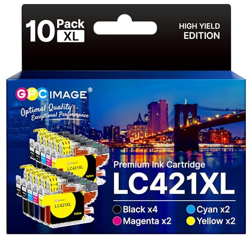 10er-Pack LC421XL Kompatible Tintenpatronen für Brother LC421 LC-421XL für Brother DCP-J1050DW/DCP-J1140DW/MFC-J1010DW/DCP-J1800DW, 4 Schwarz/2Cyan/2Magenta/2Gelb