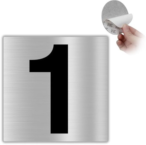 LEIASA Numéro de maison autocollant - 10 x 10 cm - Aluminium - N° 1 - Numéro d'appartement et d'hôtel - Plaque d'immatriculation de porte intérieure et extérieure - Plaque d'immatriculation de porte