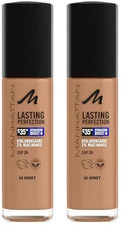 Manhattan Lasting Perfection 35 HR Make-up, ultra-langanhaltendes Flüssig-Make-up, Fb. 66, Honey (Packung mit 2)