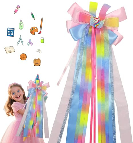 DONGZQAN Schultütenschleife Zuckertüten Schleife, 60×20cm Schultüte Schleife, Mädchen Dekoration Zuckertüten Schleife Hellviolett Bastelset Schultüte Schleife (Einhorn)