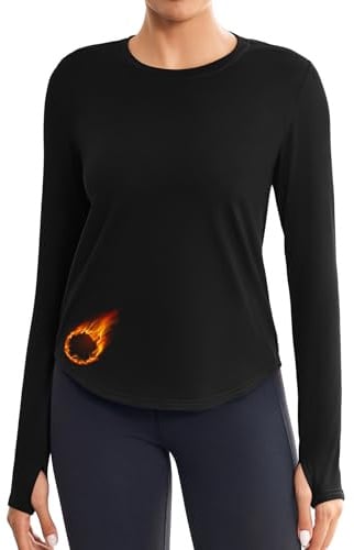 PINSPARK Thermoshirt Damen Langarm Sportshirt Yoga Shirt mit Daumenlöche | Winter Fleece Skiunterwäsche Thermo Laufshirt Atmungsaktiv Unterwäsche Leicht Innenfleece Langarmshirt für Sport, Gym, Ski