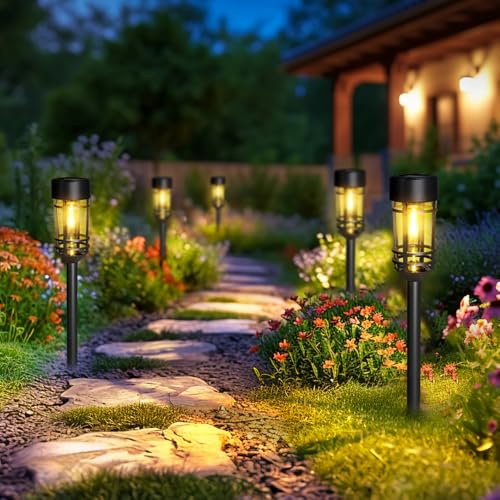 GIGALUMI Solarleuchten für den Garten, 12 Stück, wasserdichte Solar-Außenleuchten, solarbetriebene Gartenleuchten für Gehwege, Einfahrten, Höfe, Terrassen und Rasendekoration