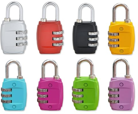 Zyluniy Lucchetto Combinazione a 3 Cifre, 8 pezzi Lucchetto Valigia, Impermeabile Serratura a Codice per armadietti, borse, zaini, valigie