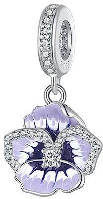 925 Sterling Silver Gradient Purple Pansy Charms for Bracelet for Womens Birthday