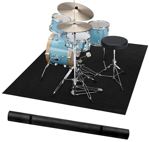 Alytree Drum Mat | 4 x 5.3Ft, Drum Rug with Non-Slip Grip Bottom & Noise Reduction, Soundproof Drum Carpet for Studio, Apartment, Outdoor, Electric Drum Accessories Gift for Drummers, Black