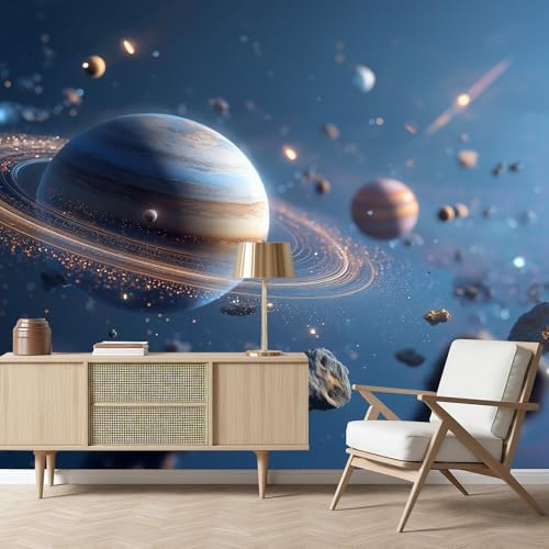 Universum Meteoritengürtel Fototapete 3d Effekt, Sternenhimmel Planet Satellit Wandtapete Wasserfest, Vliestapete Kinderzimmer Mädchen Jungen Wohnzimmer Abwaschbar Tapete 300 x 210 cm (B x H)