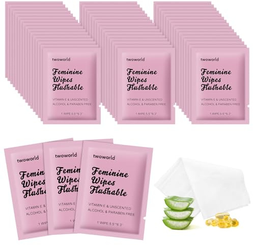 50 Feminine Wipes Individually Wrapped,Flushable Wipes Travel | Feminine Care Vaginal Wipes for Adult,Women,Girl and Homeless(Unscented)