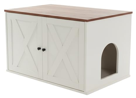 Relaxdays Katzenschrank f. Katzentoilette, Separate Trennwand, Eingang, Katzenklo verstecken, HBT 50x80x53cm, weiß-braun