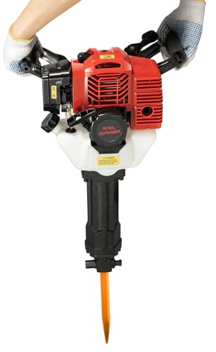 Demolition Jack Hammer 52CC 2-Stroke Petrol Demolition Hammer 1900W Electric Concrete Petrol Breaker with 2 Chisel Hand Pull Air Cooling for Ground Slotting Rock Breaking Wall