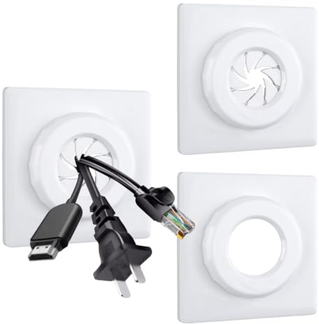 UFURMATE 2 plaques de passage pour câbles carrées à ouverture par torsion, plaques de couverture auto-adhésives à trou de mur pour fils 1 prise réglables pour cordons de réseau/haut-parleurs TV (blanc