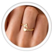 Kakonia Ringe Gold Silber Damen Herz Ring mit Buchstaben Wasserfest Verstellbare Verlobungsring Damenring Mit Herz A-Z Buchstaben Fingerring Statement Promise Ringe Damen Schmuck Geschenke für Frauen