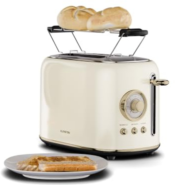 Klarstein Victoria Toaster – Retro-Toaster für 2 Scheiben 800 W, 7 Bräunungsstufen, Auftau- und Aufwärmfunktion, Brötchenhalter, Krümelblech