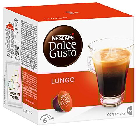 NESCAFÉ Dolce Gusto Lungo - Cápsulas de Café, 16 Cápsulas (1 x 16) - Intensidad 6 - Café espreso - Originales para cafeteras Dolce Gusto