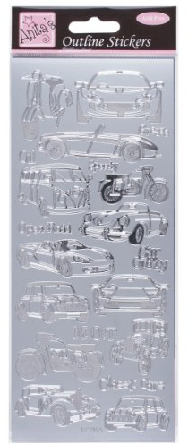 Anitas Outline Stickers, Car Collection, Silver, For Scrapbooking, Card Making, Kids Play, Homework, Art, Craft, Embelish, Decorative, Paper, Card, Glass, Metal, Plastic, Foam