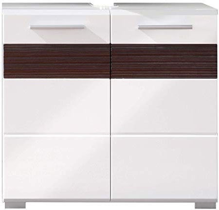 trendteam smart living - Waschbeckenunterschrank Unterschrank - Badezimmer - Mezzo - Aufbaumaß (BxHxT) 60 x 56 x 34 cm - Farbe Weiß Hochglanz mit Melinga Dark Oak - 128030112