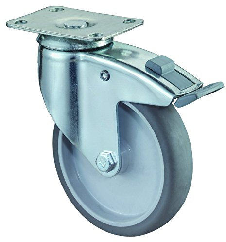 BS Rollen C120.A80.100 Schwere Apparaterolle, Lenkrolle mit Feststeller, Ø 100 mm, Anschraubplatte, Gummirad blaugrau, für harte Böden