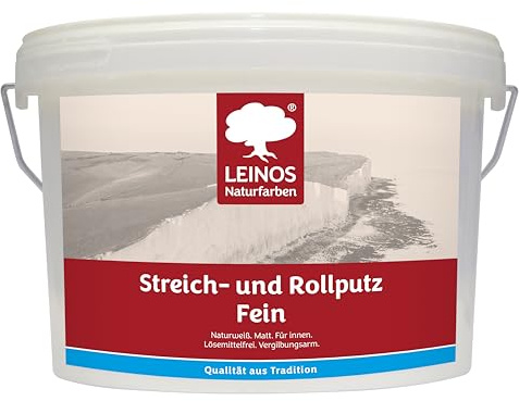 LEINOS Streich- und Rollputz mediterran 680, weiß – Dekorativer Strukturputz für Innen, lösemittelfrei, atmungsaktiv, gebrauchsfertig, mediterrane Optik, auf Lehm, Kalk, Putz, Altanstrich – 2,5 L