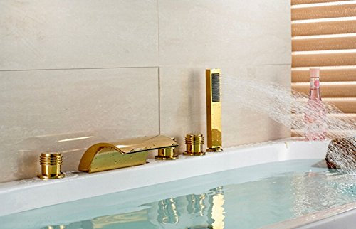 Gowe Doré à changement de couleur LED Baignoire robinet Centerset trois Poignées robinet mitigeur