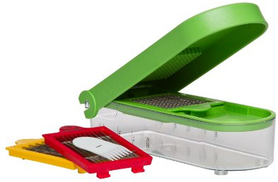 Prepworks by Progressive Dice and Slice Chopper, 3 Interchangeable Blades, Veggie Chopper, Fruit Chopper, Onion Chopper, Non-Skid Base