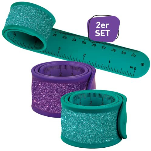 moses. Schnapparmband für Kinder, 2er-Set Türkis und Lila, Glitzer-Lineal und Armband 2in1, 30cm Lineal