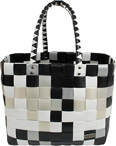 normani® Einkaufstasche Shopper geflochten aus Kunststoff - robuster Strandkorb Vintage Style 38cm x 25cm x 28cm Farbe Classic/Stone