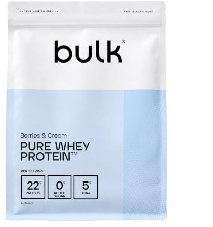 Bulk Pure Whey Protein Powder, Berries & Cream, 2.5kg | 22g Protein and 5g BCAAs per Scoop, Whey Concentrate Shake, Low Sugar, Supports Muscle Growth and Repair, Smooth Mixing