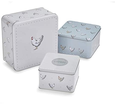 Cook Smart England Set of 3 Cake Storage Tins | British Designed Nesting Cake Tins for Cakes & Biscuits (Farmers Kitchen)