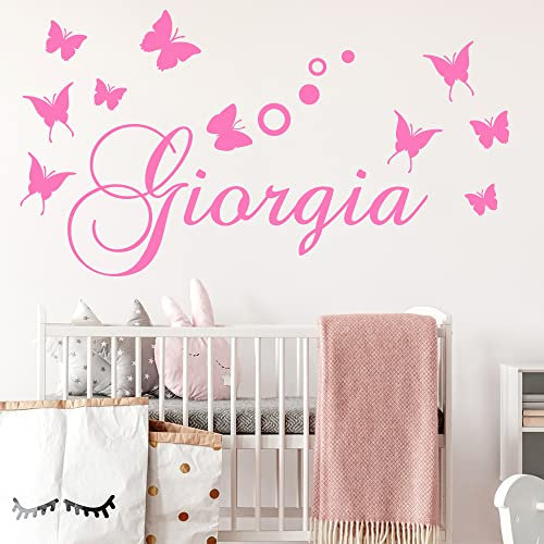 STICKER DESIGN Adesivo Nome Personalizzato, Scritta con Nome adesivo personalizzato con Farfalle personalizzabili, Sticker Personalizzati per Cameretta, Scritte adesive personalizzate per Pareti