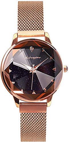 rorios Damen Uhren Leuchtenden Sternenklarer Himmel Damenuhr Armbanduhr Analog Quarz Ultradünne Edelstahl Mesh Mode Women Watches