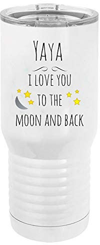 Yaya - Tazza da caffè con coperchio trasparente, in acciaio inox, con scritta I Love You to the Moon and Back, con isolamento a doppia parete, 567 ml, colore: bianco