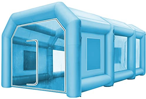 VEVOR Tenda Gonfiabile 8 x 4 x 3 m in Tessuto Oxford PVC per Vernice Riparazione dell'Auto Lavoro Esterno, Set di Tenda Gonfiabile con Porte e Finestre Ventilatore 1100 W all'Aperto Garage Officina