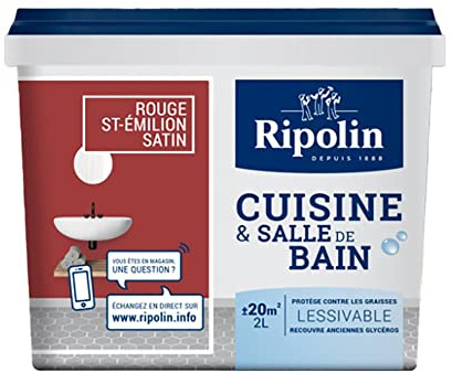 Peinture décoration cuisine & salle de bain satin 2L RIPOLIN - Ton: Rouge saint-émilion