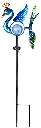 Afirst Solar Pfau Wind Spinner, Metall kinetische Gartenstecker Lichter Wind Spinner, Outdoor Lichter Rasen und Garten Dekor