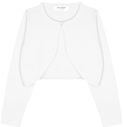 Bolerose Mädchen Langarm Bolero Strickjacke Kinder (Weiß, 9-10 Jahre)