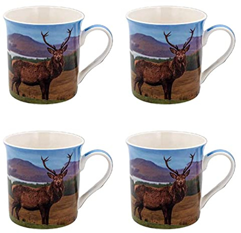 The Leonardo Collection Set of 4 Fine China Stag Mugs Tea Coffee Cups Animal Dessert Different Designs