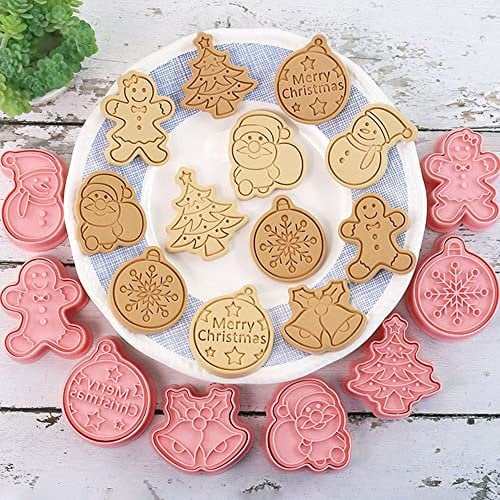 8Pcs Christmas Cookie Cutter Set Stainless Steel Cookie Cutter Set for Baking,Christmas Tree,Snowman,Reindeer,Bell,Stocking,Candy Cane,Gingerbread Man and More