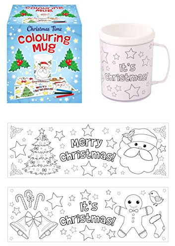 Anila's Complete Christmas Activity Gifts - Christmas Colouring Mug with 2 Assorted Designs. (Perfect for Ages 3-8)