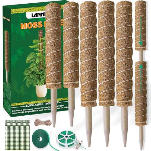Moss Pole 58.7 Inch 149cm, 5PCS Moss Poles for Plants Monstera, 44cm and 30cm Coir Totem Pole, Moss Sticks for Indoor Plant Support Extension, Train Philodendron Creepers Grow Upwards