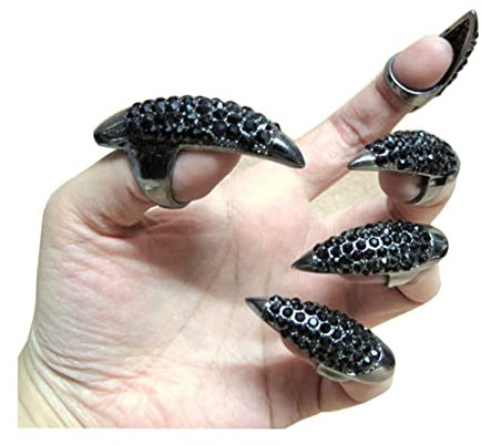 Anawakia 10 Stück 3 Größen Gothic Punk-Stil falsche Nägel Krallen Pfote Talon Finger Ringe, Halloween Krallen Nägel Gefälschte Falsche Nägel Set Party Cosplay (Schwarz)