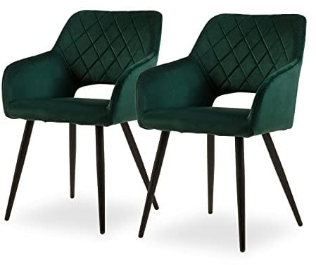 CLIPOP Esszimmerstühle, 2er Set, Polsterstühle mit Armlehnen, Metallbeine, Samtbezug, Samt Grün, bis 150 kg belastbar, für Arbeitszimmer, Wohnzimmer, Schlafzimmer (2er, Samt Grün)