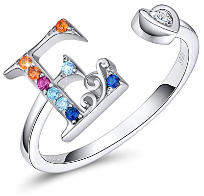 FOREVER QUEEN Buchstabe Ringe 925 Sterling Silber Alphabet Ringe von A bis Z Verstellbare Offener Initiale Stapelbare Ringe für Frauen