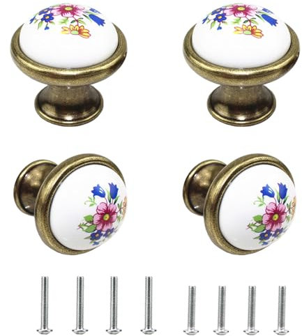Gad2go 4Pcs Vintage Round Cabinet Knobs Ceramic Knob Furniture Knobs Drawer Handle for Kitchen Cupboard Cabinet Drawer