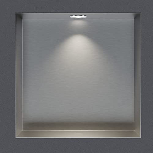BERNSTEIN - Niche murale douche sans rebord Chrome 30x30x10cm acier inoxydable étagère encastrée salle de bain + 1 Spot LED Chrome, Anti-rouille, étanche, installation facile - NT303010X