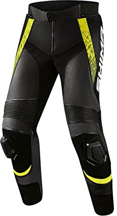 SHIMA STR 2.0 Motorcycle Pants - Pelle, Pantaloni Sportivi con Protezioni per Fianchi e Ginocchia, cursori per Le Ginocchia, Pelle Perforata, per Tuta 2 Pezzi (Nero/Fluo, 46)