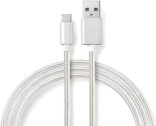 Waytex 11665 Câble USB C vers USB A Mâle/Mâle Gaine Nylon Tressé Longueur 1m Couleur blanc/argent