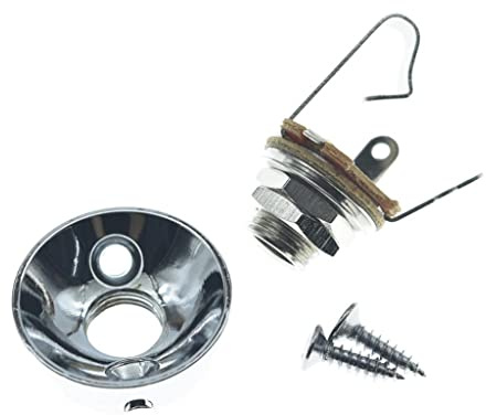 KAISH Chrome Brass Metric Electric Guitar Jackplate Electrosocket Jack Plate with Brass Output Mono Jack and Screws for FD Tele/Telecaster