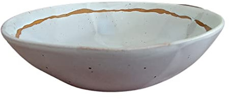 PintoCer - 2 x Piatti Fondi in Gres, 23 cm, Ciotola per zuppa, pasta, insalata o cereali, bianco con marrone