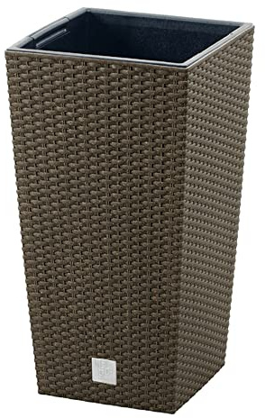Prosperplast Pflanztopf in Kaffee, mit Tank, RATO Square Eco-Kollektion, 24 x 24 x 45 cm, Fassungsvermögen 7,5 l.