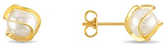 Barzel 18K Gold Plated Caged Pearl Stud Earrings, 6MM - Made In Brazil