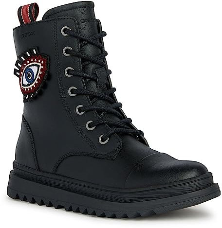 Geox J Gillyjaw Girl, Stivale alla Caviglia, Multicolore (Black Dk Red), 35 EU